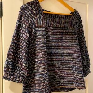 Anthropologie top with square neckline and unique striped pattern
